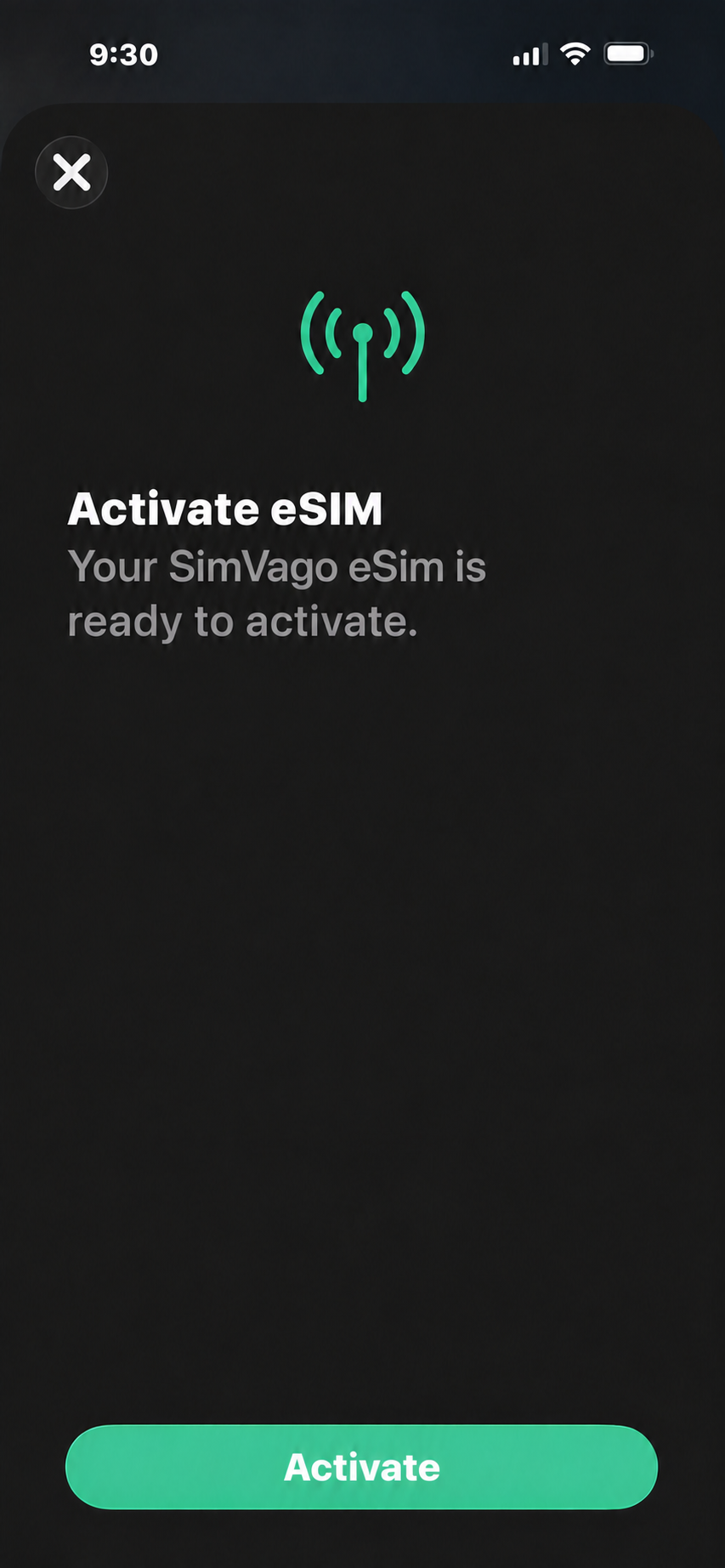 iPhone eSIM activation screen